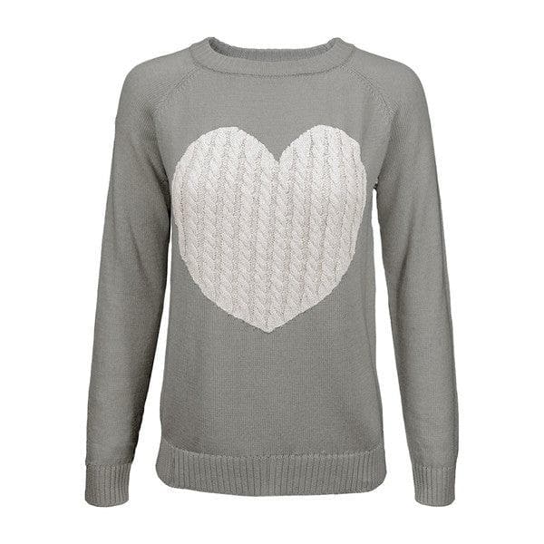 Love Heart Jacquard Round Neck Pullover Sweater - SwagglyLife Home & Fashion