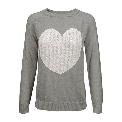 Love Heart Jacquard Round Neck Pullover Sweater - SwagglyLife Home & Fashion