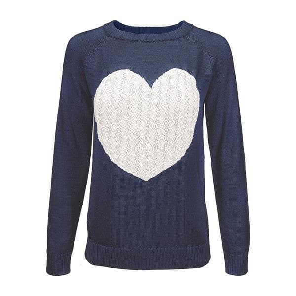 Love Heart Jacquard Round Neck Pullover Sweater - SwagglyLife Home & Fashion