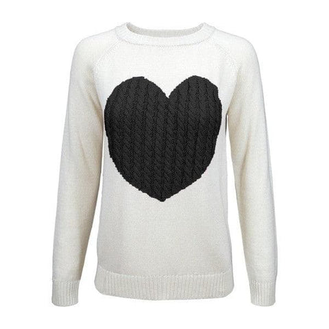 Love Heart Jacquard Round Neck Pullover Sweater - SwagglyLife Home & Fashion