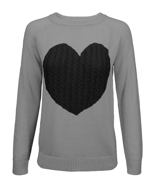 Love Heart Jacquard Round Neck Pullover Sweater - SwagglyLife Home & Fashion