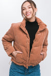 LOVE TREE Corduroy Puffer Jacket with Toggle Detail - SwagglyLife Home & Fashion