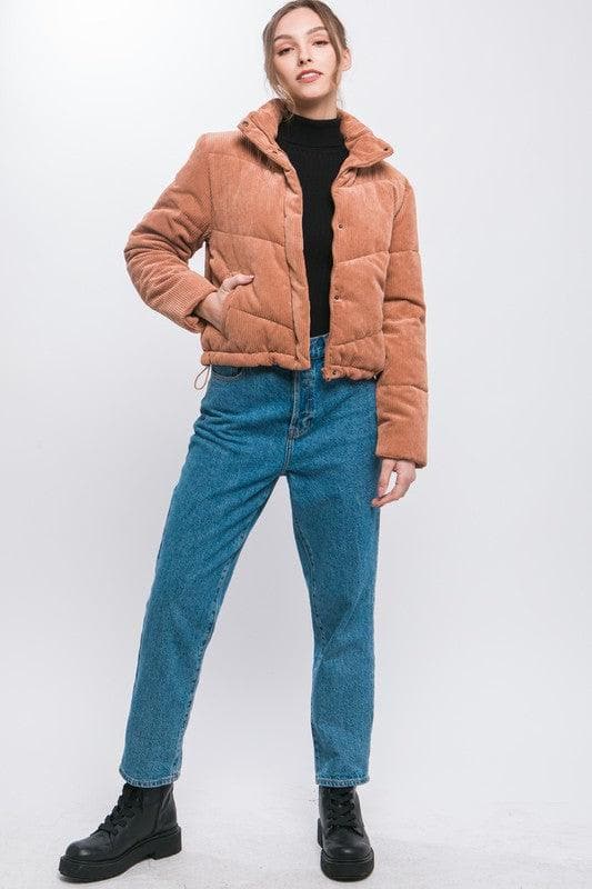 LOVE TREE Corduroy Puffer Jacket with Toggle Detail - SwagglyLife Home & Fashion