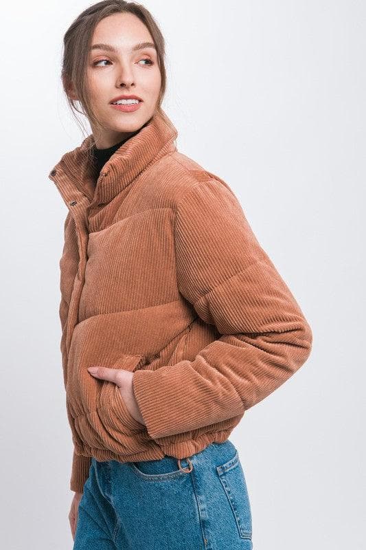 LOVE TREE Corduroy Puffer Jacket with Toggle Detail - SwagglyLife Home & Fashion