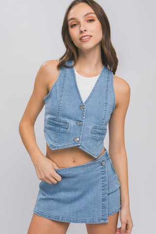 LOVE TREE Denim Buttoned Vest Top - SwagglyLife Home & Fashion