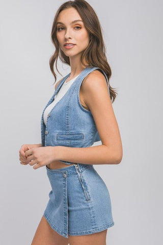 LOVE TREE Denim Buttoned Vest Top - SwagglyLife Home & Fashion