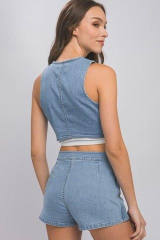 LOVE TREE Denim Buttoned Vest Top - SwagglyLife Home & Fashion