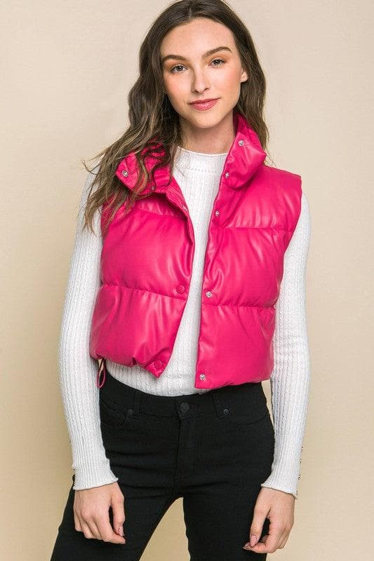 LOVE TREE Faux Leather Puffer Vest With Snap Button, 4 Colors - SwagglyLife Home & Fashion