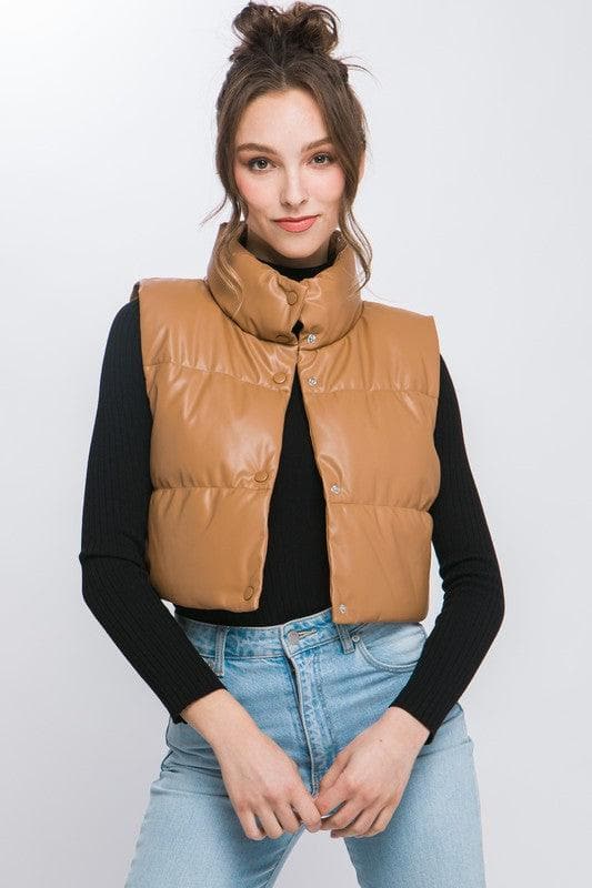 LOVE TREE Faux Leather Puffer Vest With Snap Button, 4 Colors - SwagglyLife Home & Fashion