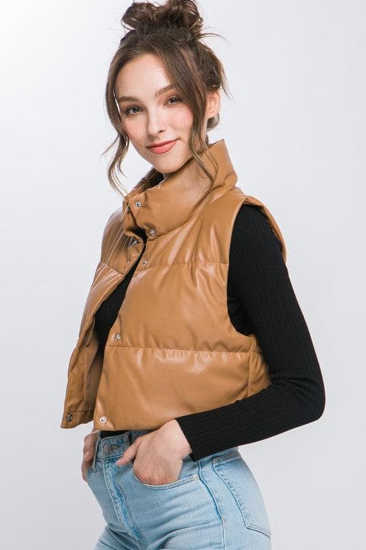 LOVE TREE Faux Leather Puffer Vest With Snap Button, 4 Colors - SwagglyLife Home & Fashion