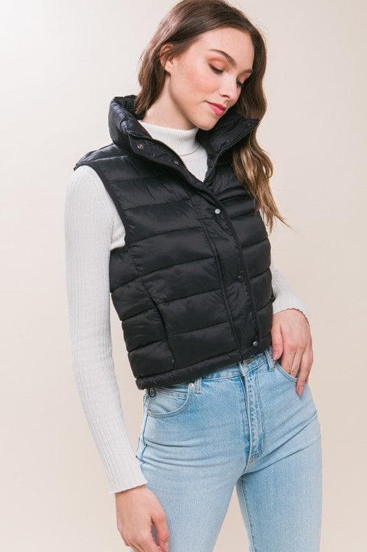 LOVE TREE High Neck Zip Up Puffer Vest with Storage Pouch, 6 Colors - SwagglyLife Home & Fashion