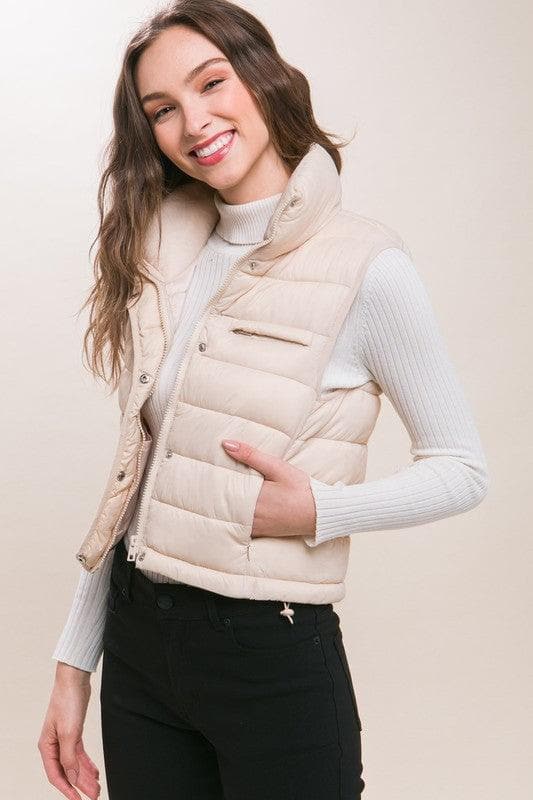 LOVE TREE High Neck Zip Up Puffer Vest with Storage Pouch, 6 Colors - SwagglyLife Home & Fashion