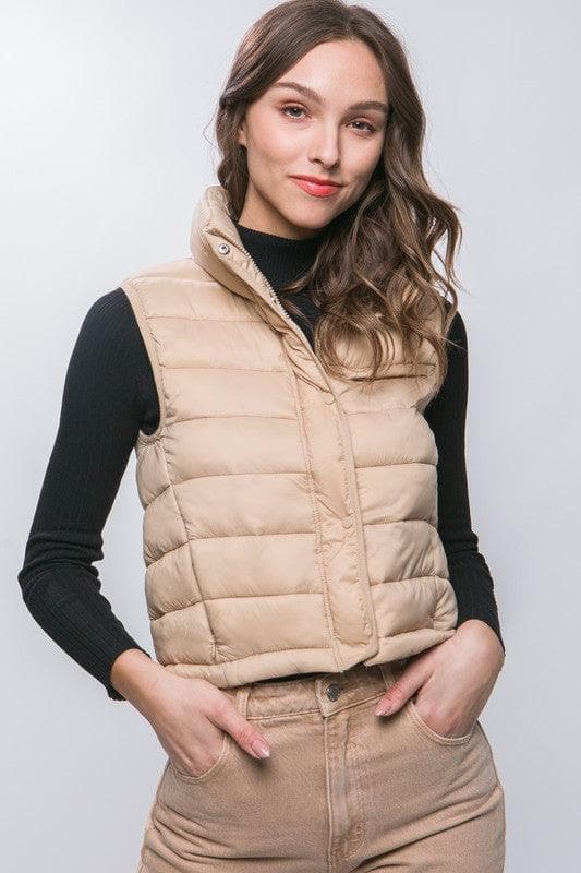 LOVE TREE High Neck Zip Up Puffer Vest with Storage Pouch, 6 Colors - SwagglyLife Home & Fashion