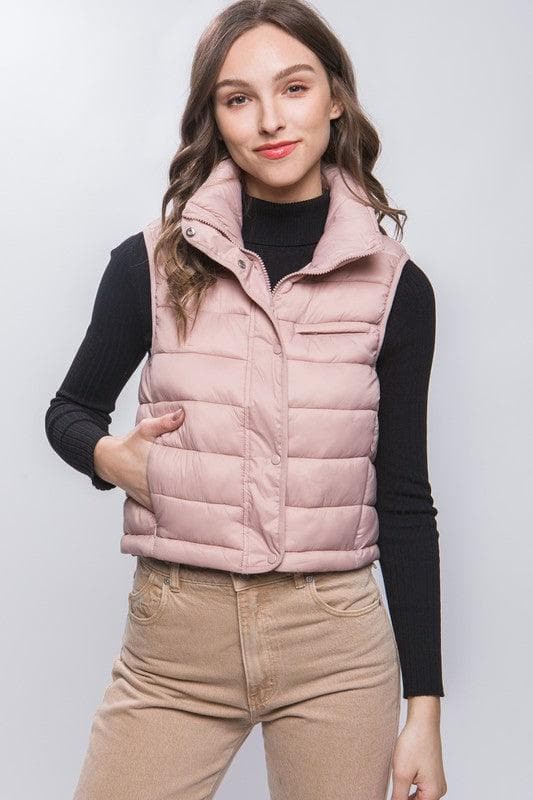 LOVE TREE High Neck Zip Up Puffer Vest with Storage Pouch, 6 Colors - SwagglyLife Home & Fashion