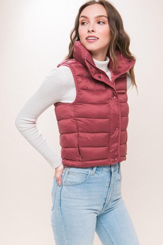 LOVE TREE High Neck Zip Up Puffer Vest with Storage Pouch, 6 Colors - SwagglyLife Home & Fashion