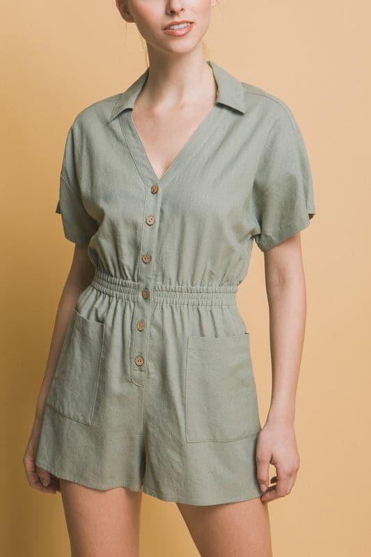 Love Tree Linen Button Down Romper - SwagglyLife Home & Fashion