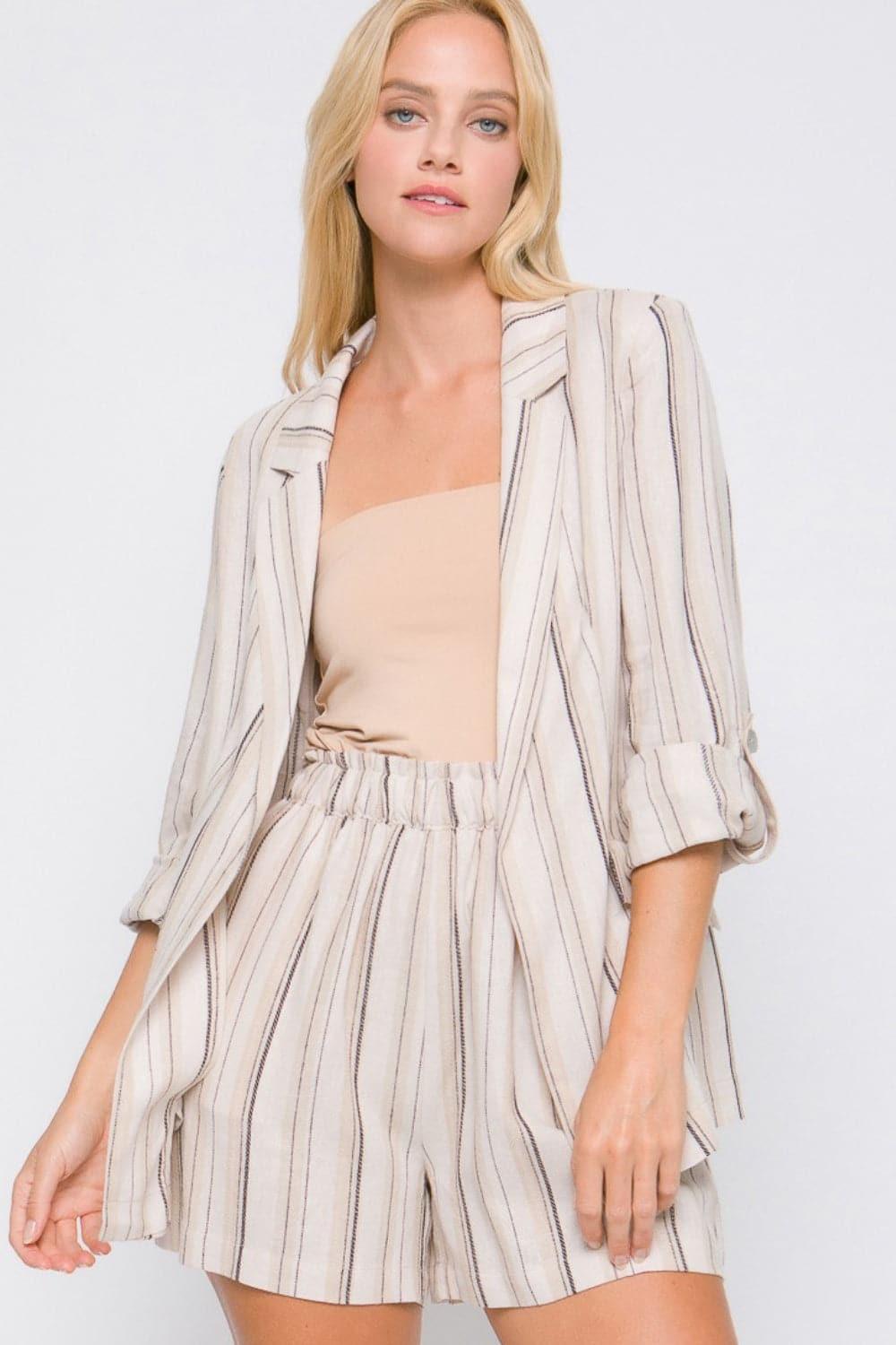 Love Tree Linen Woven Striped Blazer - SwagglyLife Home & Fashion