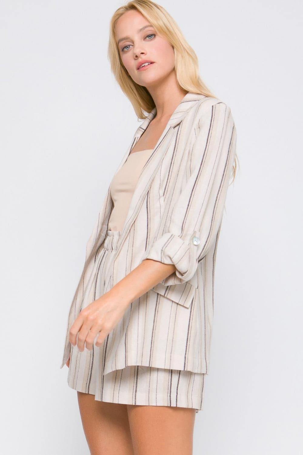 Love Tree Linen Woven Striped Blazer - SwagglyLife Home & Fashion