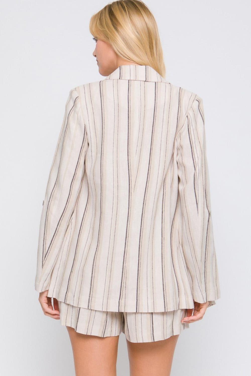 Love Tree Linen Woven Striped Blazer - SwagglyLife Home & Fashion