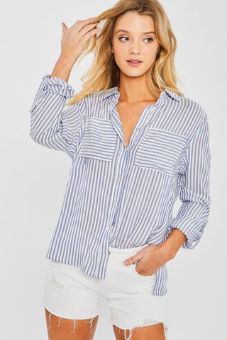 Love Tree Striped Collared Neck Long Sleeve Shirt - SwagglyLife Home & Fashion