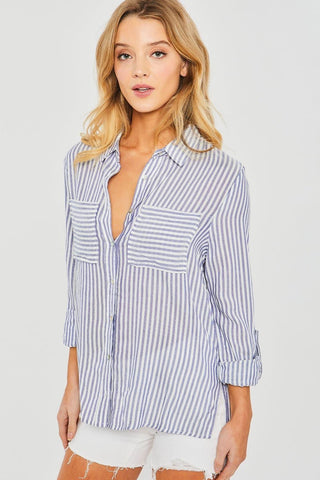 Love Tree Striped Collared Neck Long Sleeve Shirt - SwagglyLife Home & Fashion