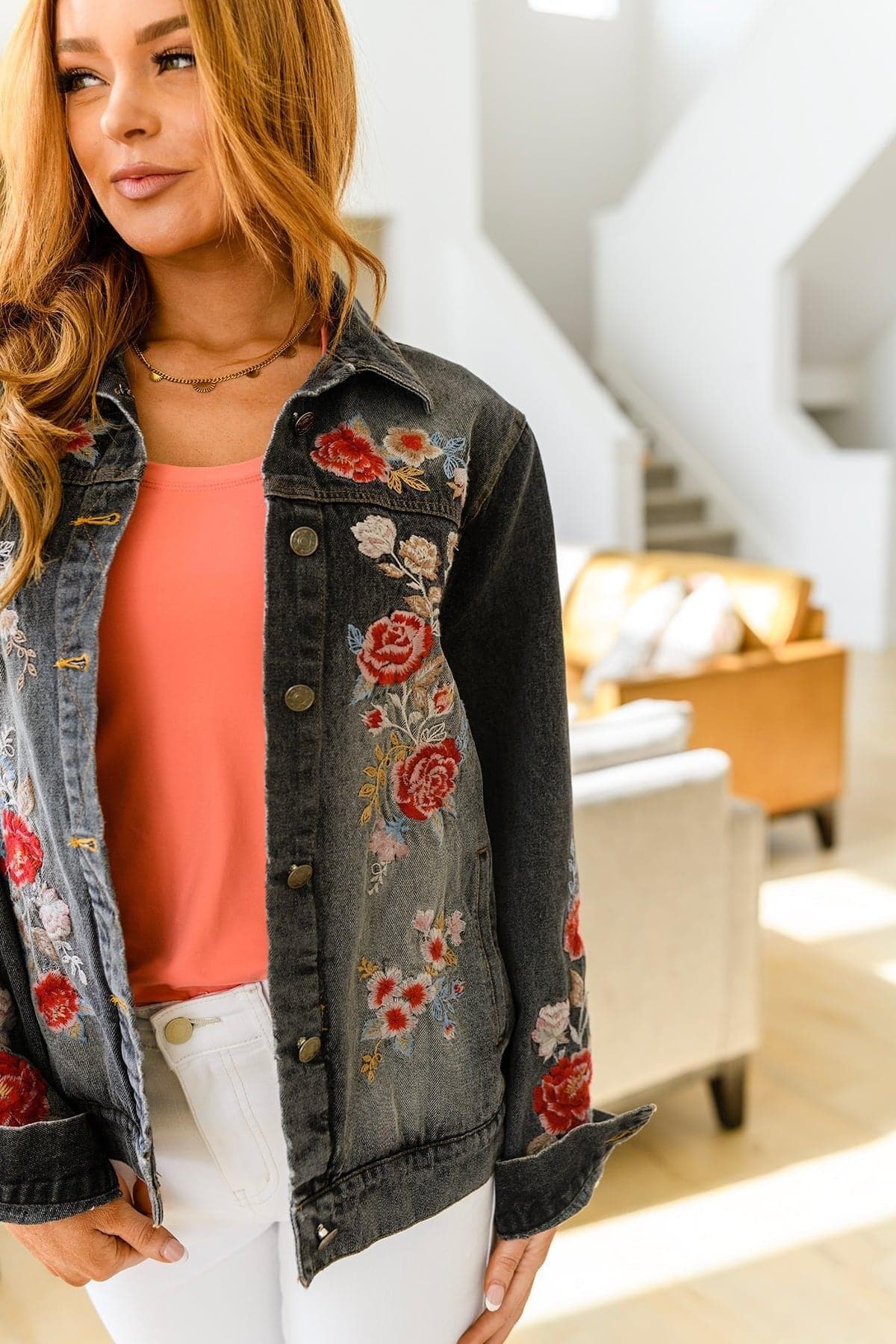 Lovely Visions Flower Embroidered Jacket - SwagglyLife Home & Fashion