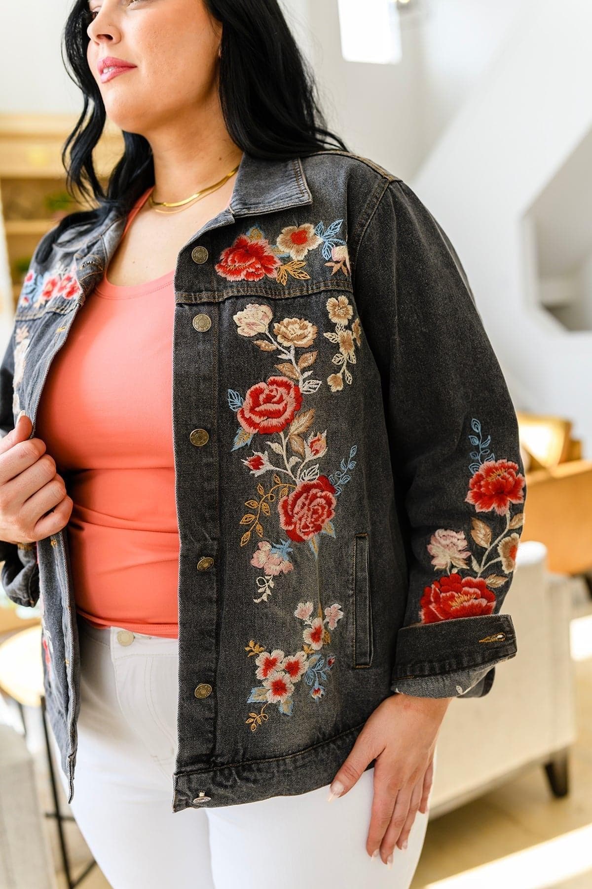 Lovely Visions Flower Embroidered Jacket - SwagglyLife Home & Fashion