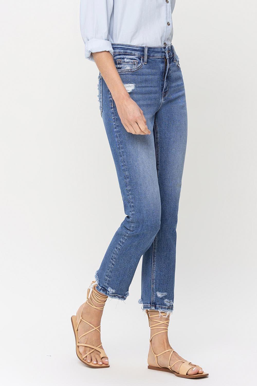 Lovervet High Rise Raw Hem Straight Jeans - SwagglyLife Home & Fashion