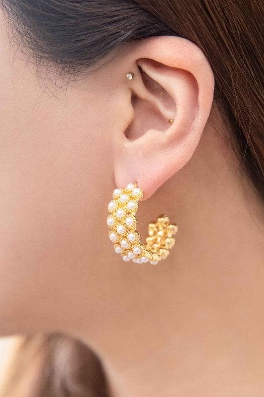 LOVODA Pearl Lattice Hoop Earrings - SwagglyLife Home & Fashion