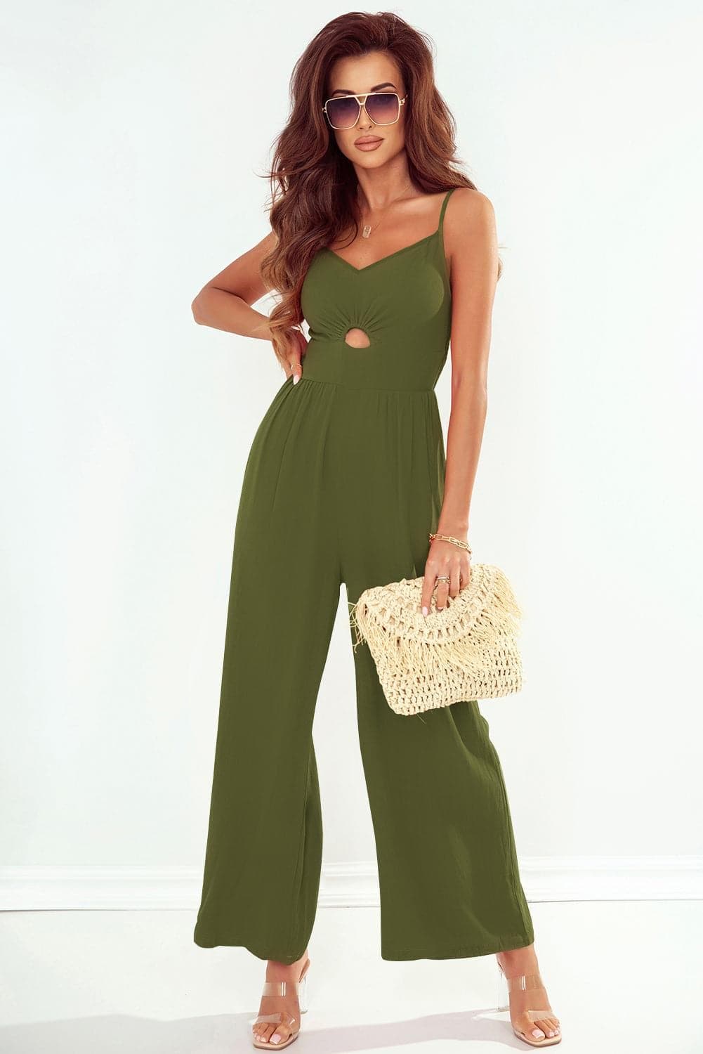 Smocked Spaghetti Strap Wide Leg Jumpsuit - SwagglyLife Home & Fashion