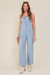Lumiere Denim Blue Sleeveless Jumpsuit with Self Front Tie - SwagglyLife Home & Fashion