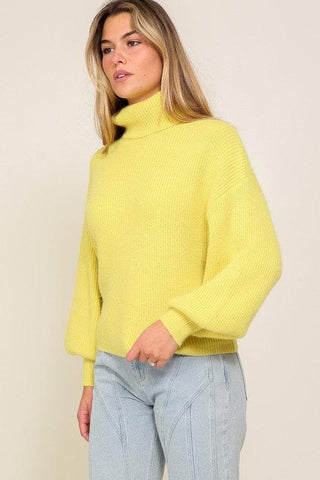 LUMIERE Rib Knitted Turtleneck Sweater with Bishop Sleeve - SwagglyLife Home & Fashion