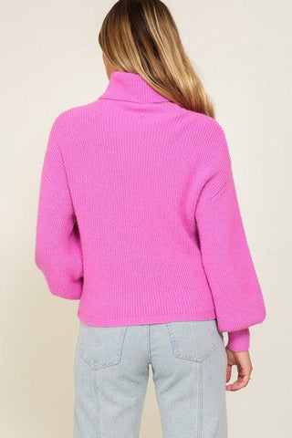 LUMIERE Rib Knitted Turtleneck Sweater with Bishop Sleeve - SwagglyLife Home & Fashion