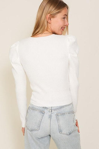 Lumiere Ribbed Puff Sleeve Knit Top - SwagglyLife Home & Fashion