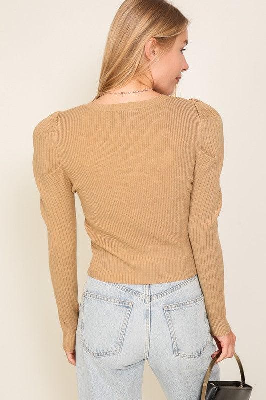 Lumiere Ribbed Puff Sleeve Knit Top - SwagglyLife Home & Fashion