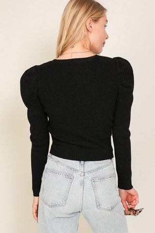 Lumiere Ribbed Puff Sleeve Knit Top - SwagglyLife Home & Fashion