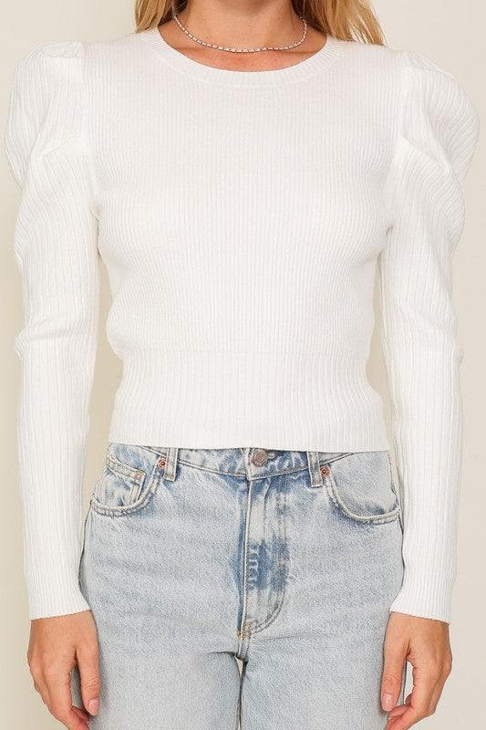 Lumiere Ribbed Puff Sleeve Knit Top - SwagglyLife Home & Fashion