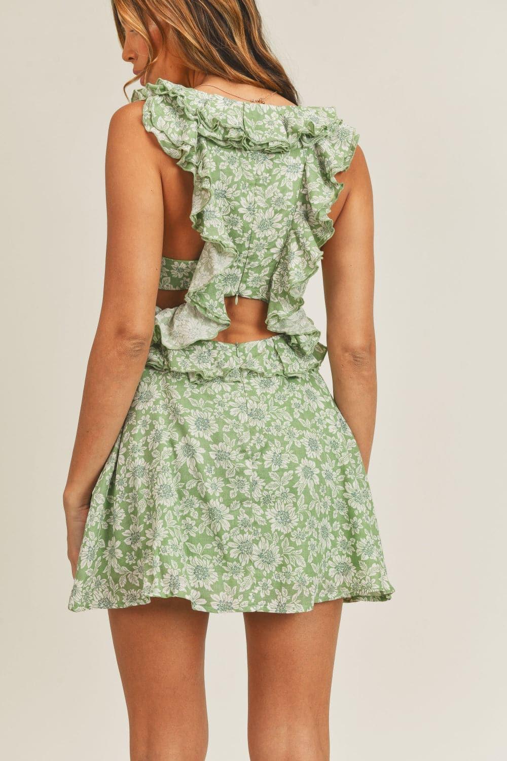 MABLE Floral Side Cutout Ruffled Mini Dress - SwagglyLife Home & Fashion