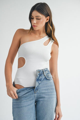 MABLE One Shoulder Ribbed Cutout Detail Bodysuit - SwagglyLife Home & Fashion