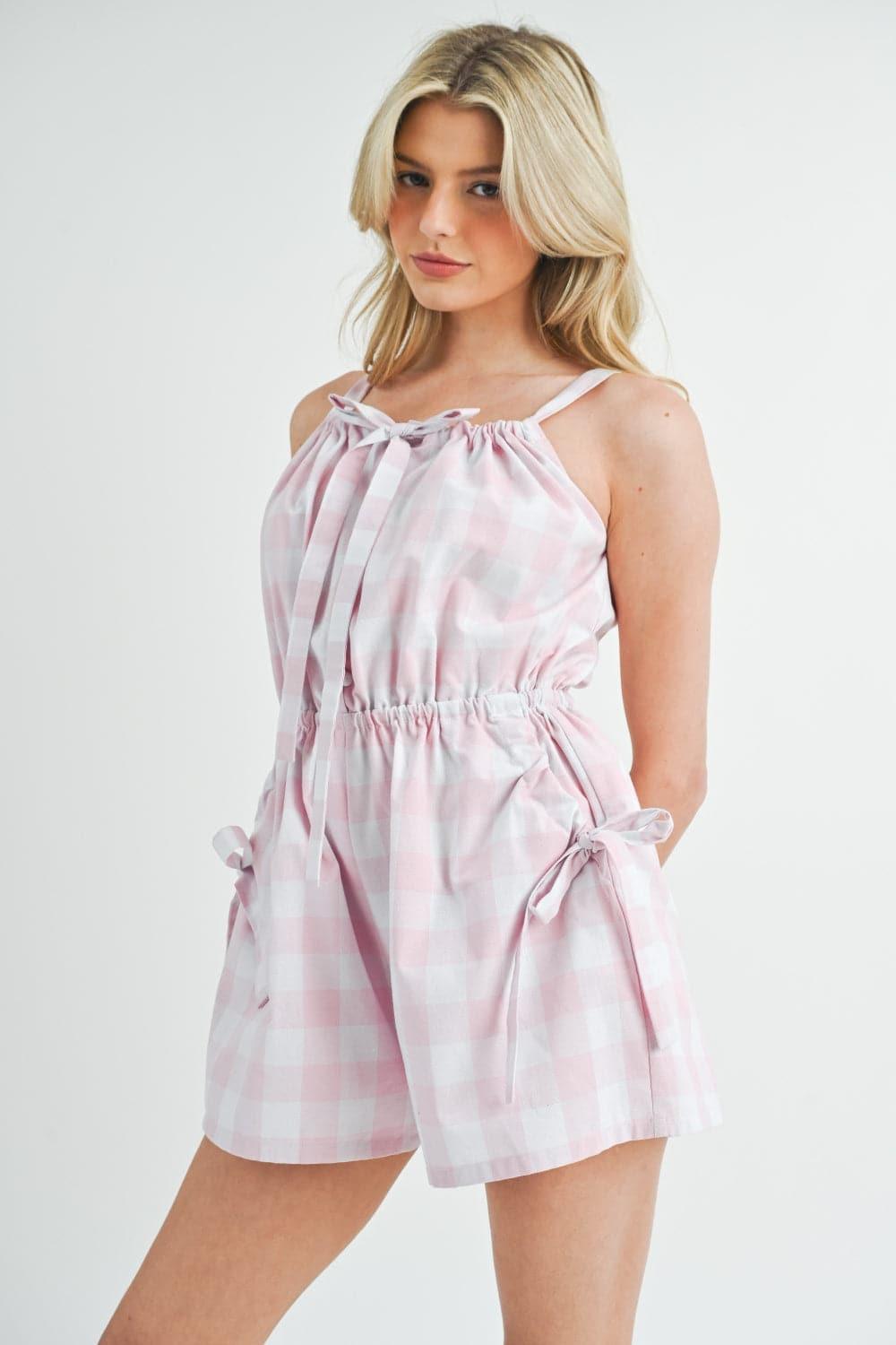 MABLE Plaid Sleeveless Button Down Romper - SwagglyLife Home & Fashion