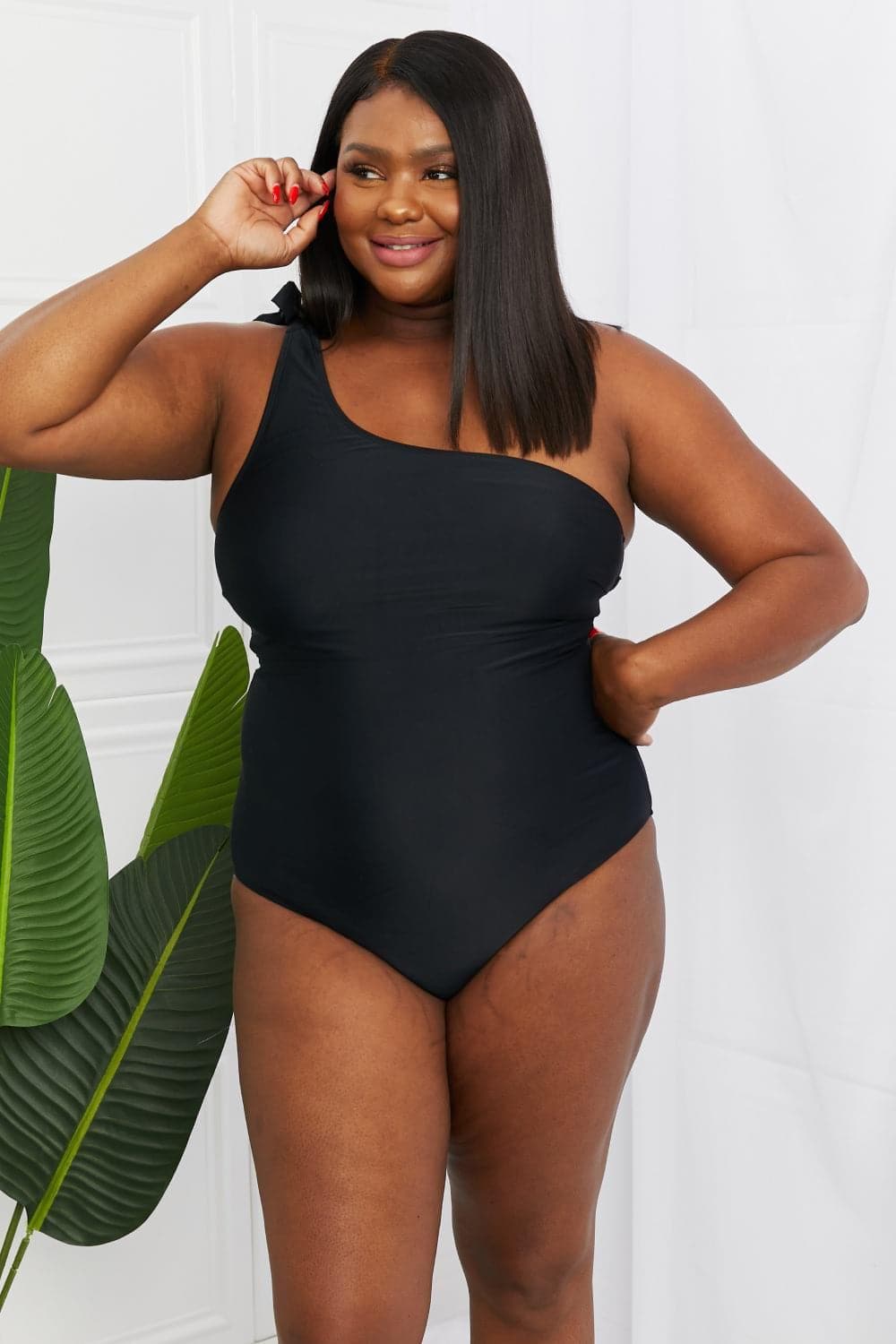 Marina West Swim Deep End One-Shoulder One-Piece Swimsuit in Black - SwagglyLife Home & Fashion