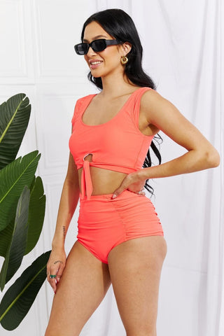 Marina West Swim Sanibel Crop Swim Top and Ruched Bottoms Set in Coral - SwagglyLife Home & Fashion