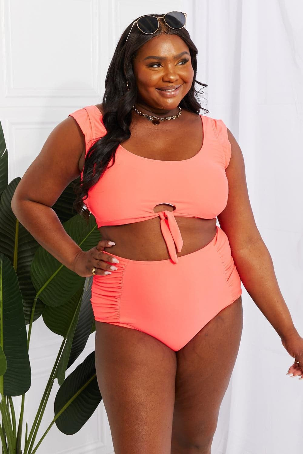 Marina West Swim Sanibel Crop Swim Top and Ruched Bottoms Set in Coral - SwagglyLife Home & Fashion