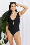 Marina West Swim Seashell Ruffle Sleeve One-Piece in Black - SwagglyLife Home & Fashion