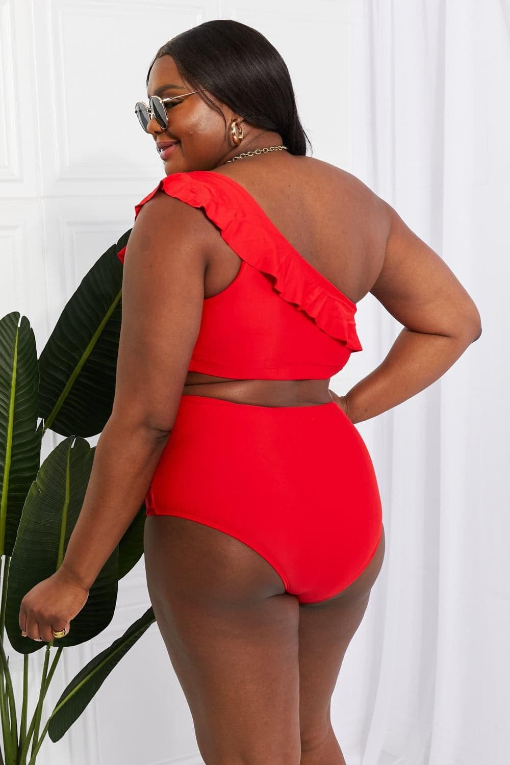 Marina West Swim Seaside Romance Ruffle One-Shoulder Bikini in Red - SwagglyLife Home & Fashion