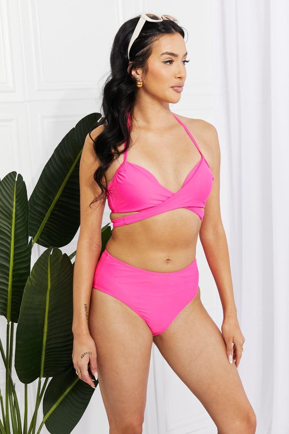 Marina West Swim Summer Splash Halter Bikini Set in Pink - SwagglyLife Home & Fashion