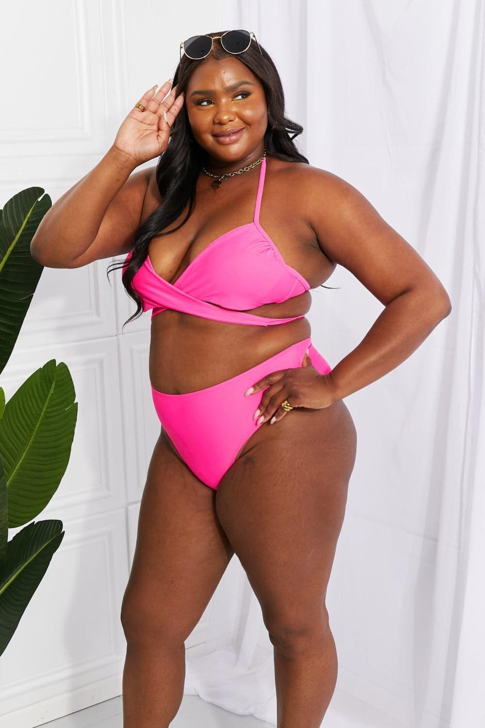 Marina West Swim Summer Splash Halter Bikini Set in Pink - SwagglyLife Home & Fashion