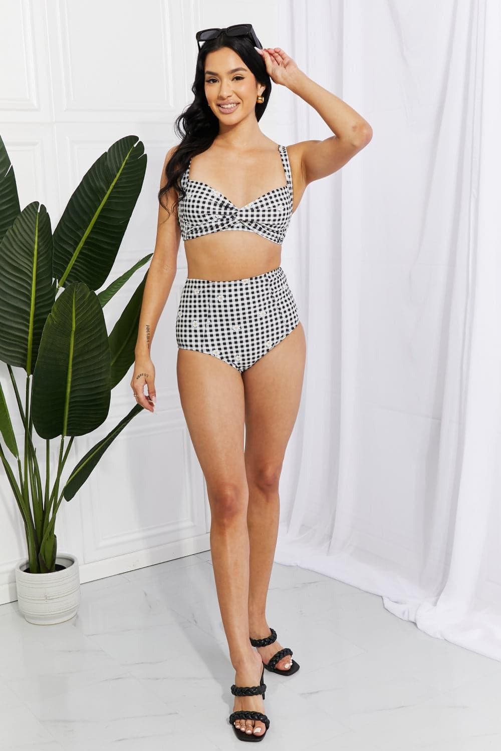 Marina West Swim Take A Dip Twist High-Rise Bikini in Black - SwagglyLife Home & Fashion