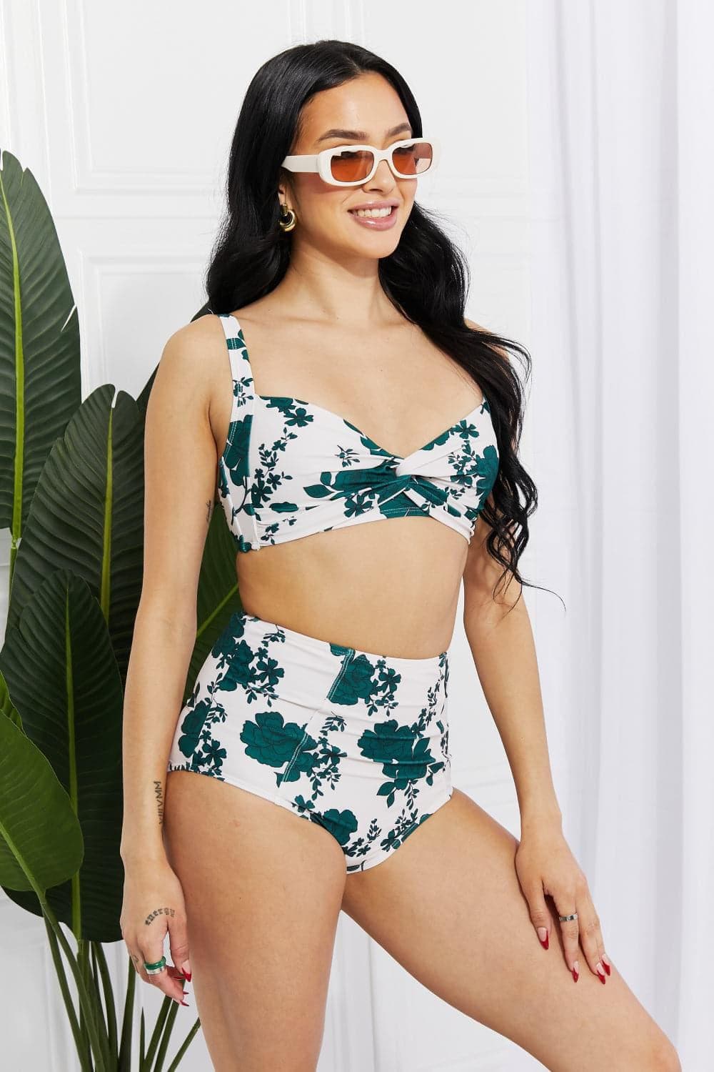 Marina West Swim Take A Dip Twist High-Rise Bikini in Forest - SwagglyLife Home & Fashion