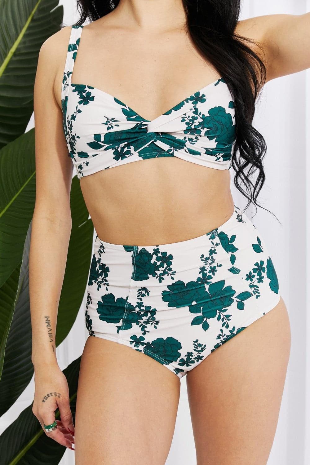 Marina West Swim Take A Dip Twist High-Rise Bikini in Forest - SwagglyLife Home & Fashion